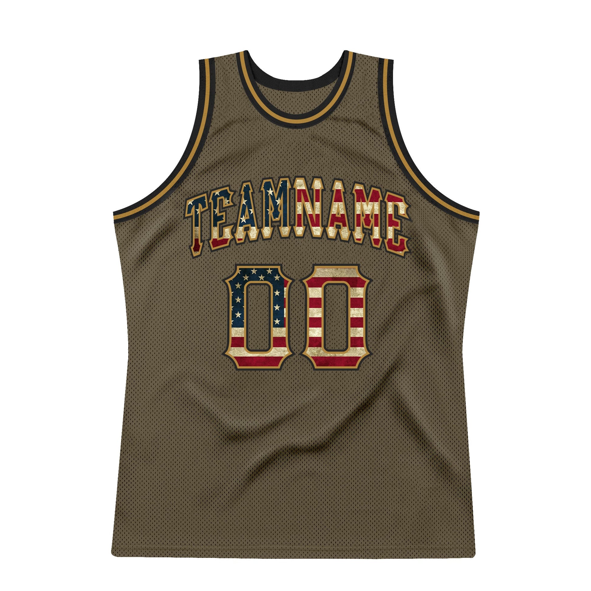 Custom Olive Vintage USA Flag-Black Authentic Throwback Salute To Service Basketball Jersey - Sky-Custom