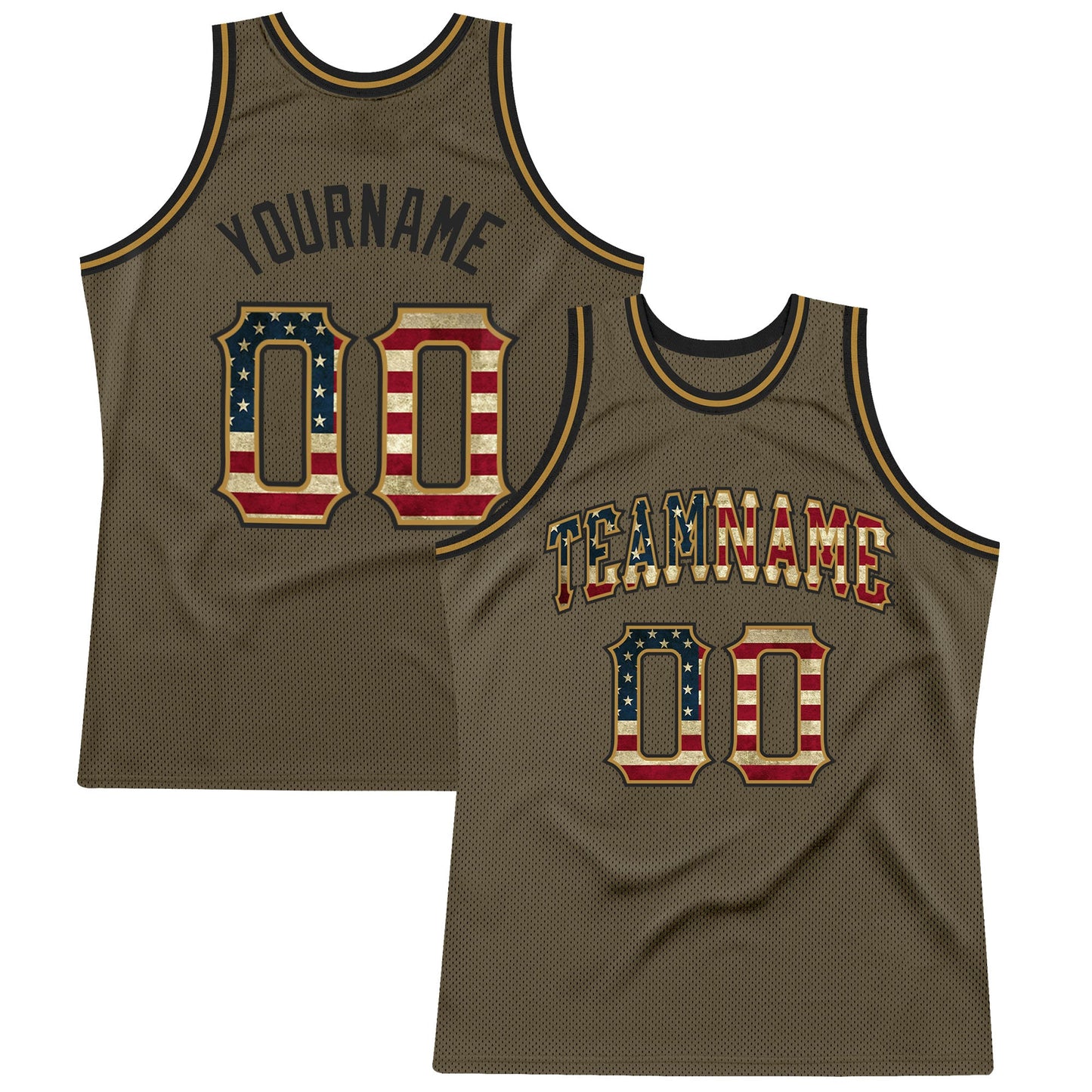 Custom Olive Vintage USA Flag-Black Authentic Throwback Salute To Service Basketball Jersey - Sky-Custom