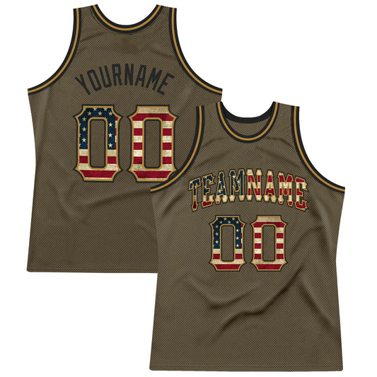Custom Olive Vintage USA Flag-Black Authentic Throwback Salute To Service Basketball Jersey - Sky-Custom