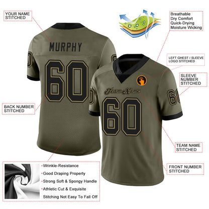 Custom Olive Black-Old Gold Mesh Salute To Service Football Jersey - Sky-Custom