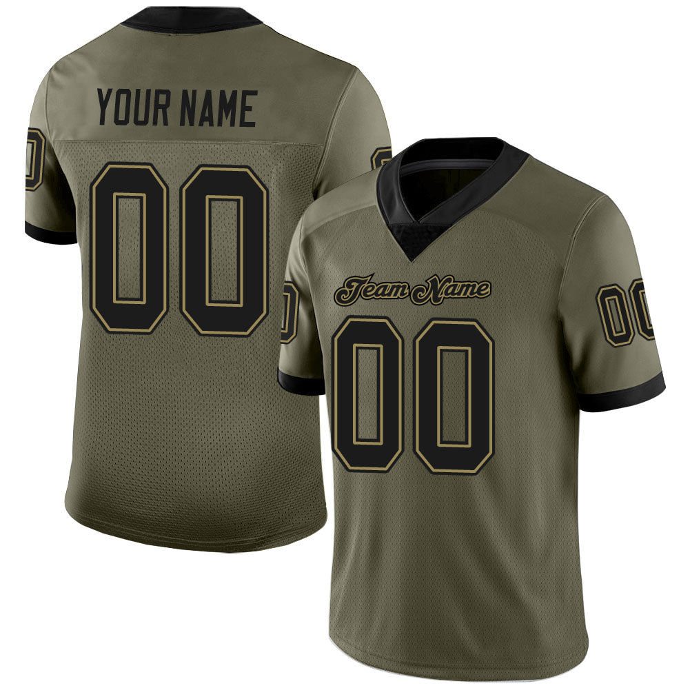 Custom Olive Black-Old Gold Mesh Salute To Service Football Jersey - Sky-Custom