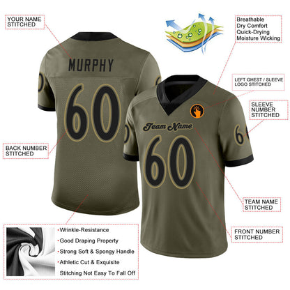 Custom Olive Black-Old Gold Mesh Salute To Service Football Jersey - Sky-Custom