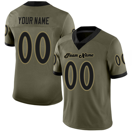 Custom Olive Black-Old Gold Mesh Salute To Service Football Jersey - Sky-Custom