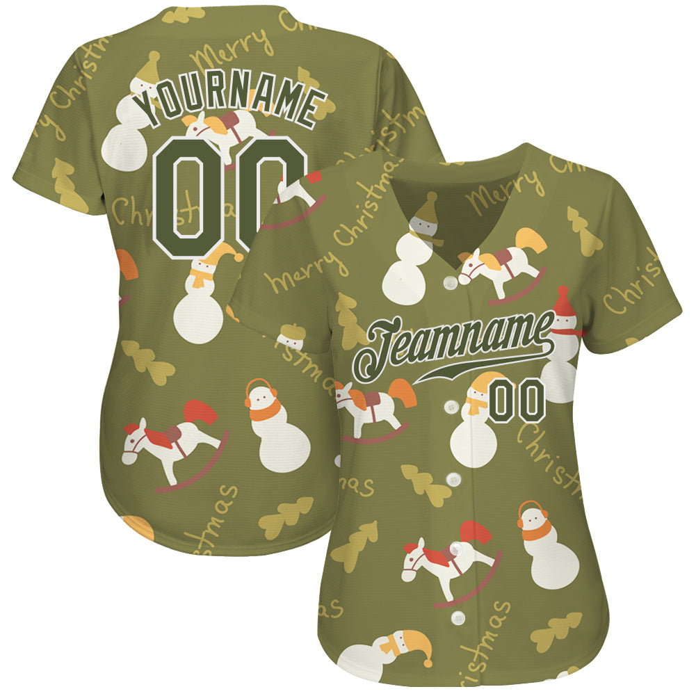 Custom Olive Olive-White Christmas 3D Authentic Salute To Service Baseball Jersey - Sky-Custom
