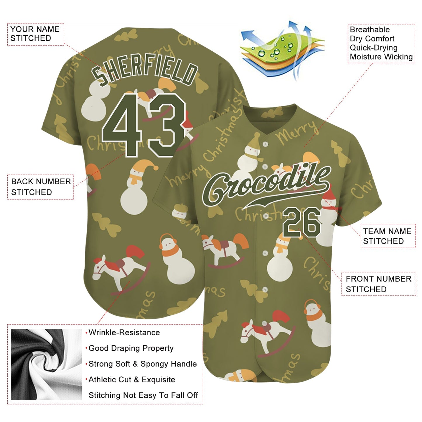 Custom Olive Olive-White Christmas 3D Authentic Salute To Service Baseball Jersey - Sky-Custom