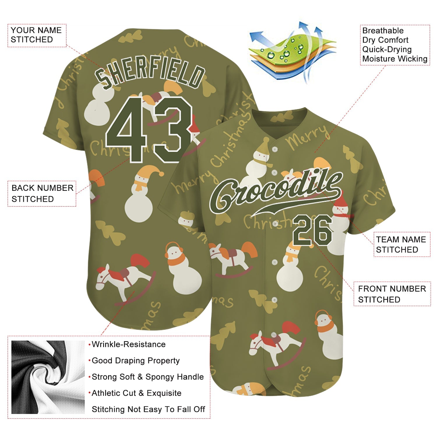 Custom Olive Olive-White Christmas 3D Authentic Salute To Service Baseball Jersey - Sky-Custom