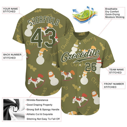 Custom Olive Olive-White Christmas 3D Authentic Salute To Service Baseball Jersey - Sky-Custom