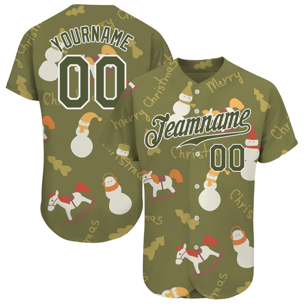 Custom Olive Olive-White Christmas 3D Authentic Salute To Service Baseball Jersey - Sky-Custom