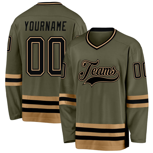 Custom Olive Black-Old Gold Salute To Service Hockey Jersey - Sky-Custom