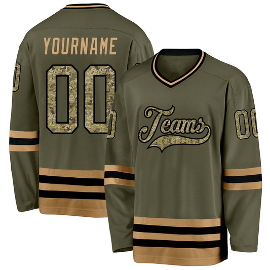 Custom Olive Camo-Old Gold Salute To Service Hockey Jersey - Sky-Custom