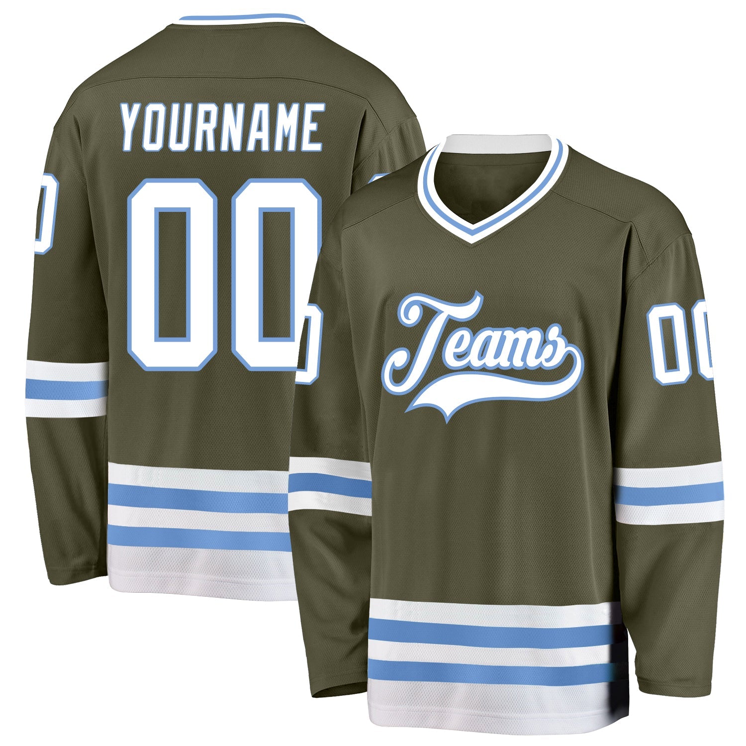 Custom Olive White-Light Blue Salute To Service Hockey Jersey - Sky-Custom