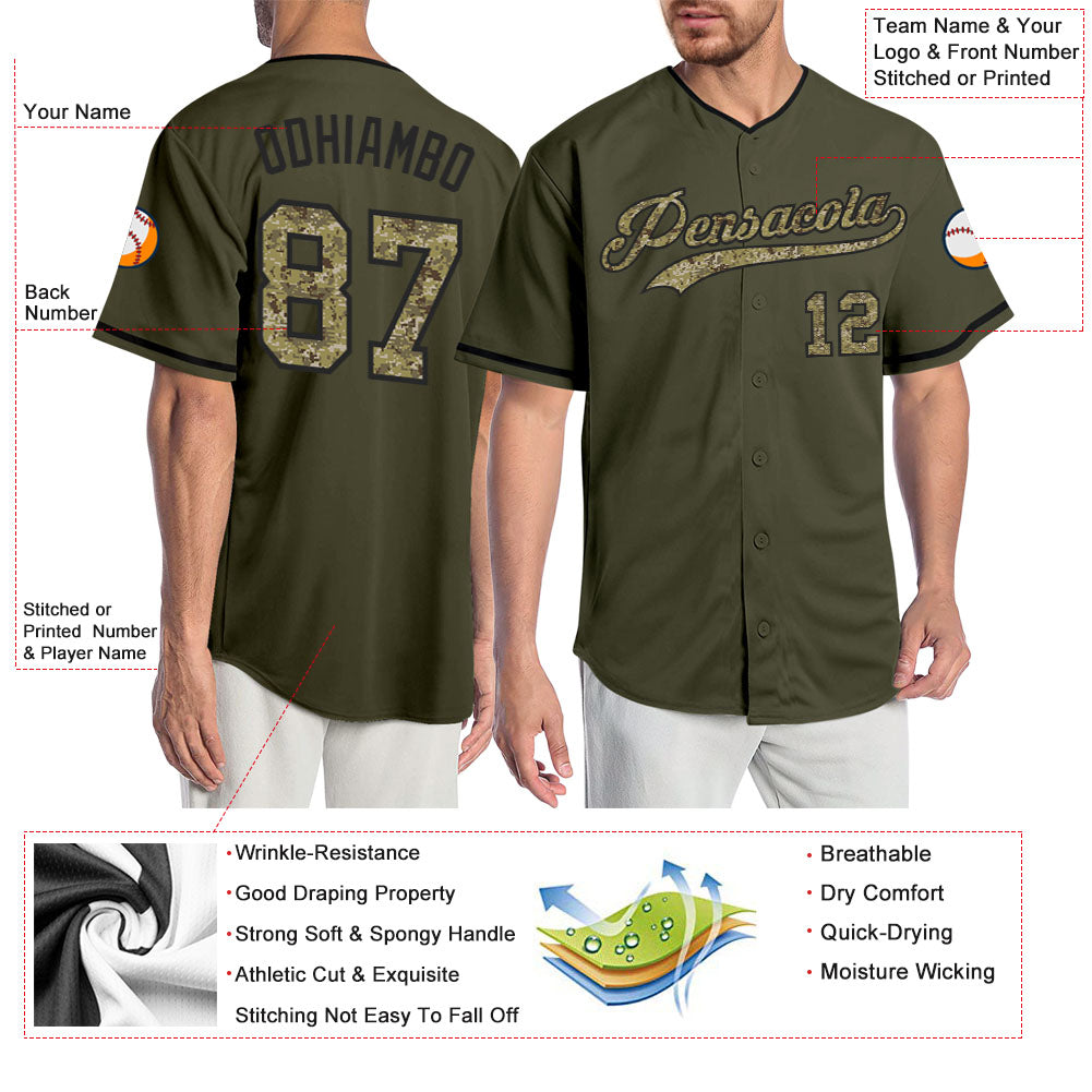 Custom Olive Camo-Black Authentic Salute To Service Baseball Jersey - Sky-Custom