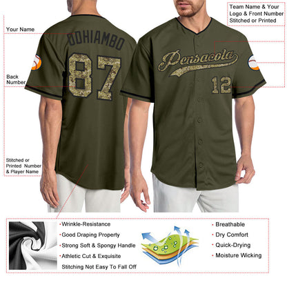 Custom Olive Camo-Black Authentic Salute To Service Baseball Jersey - Sky-Custom