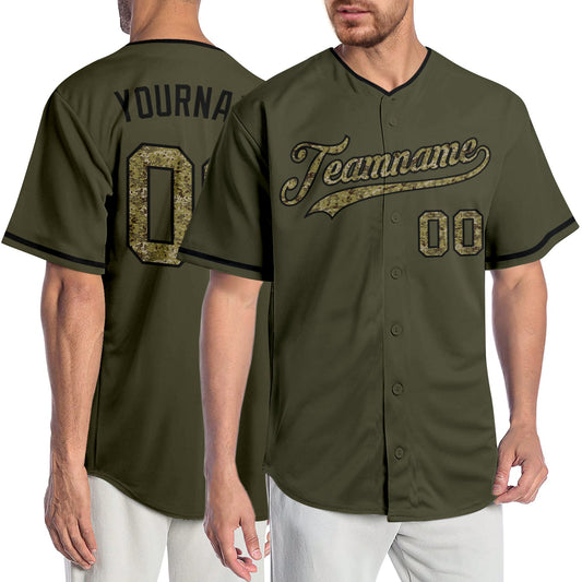 Custom Olive Camo-Black Authentic Salute To Service Baseball Jersey - Sky-Custom