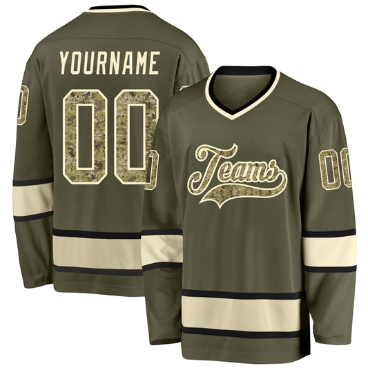 Custom Olive Camo-Cream Salute To Service Hockey Jersey - Sky-Custom