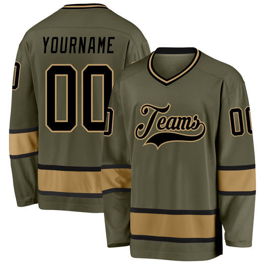 Custom Olive Black-Old Gold Salute To Service Hockey Jersey - Sky-Custom