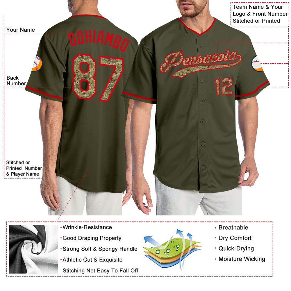 Custom Olive Cmao-Red Authentic Salute To Service Baseball Jersey - Sky-Custom