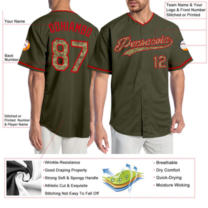 Custom Olive Cmao-Red Authentic Salute To Service Baseball Jersey - Sky-Custom