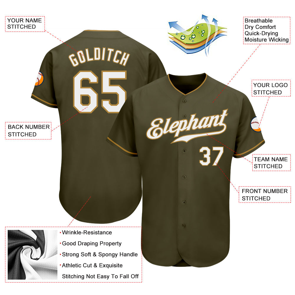 Custom Olive White-Old Gold Authentic Salute To Service Baseball Jersey - Sky-Custom