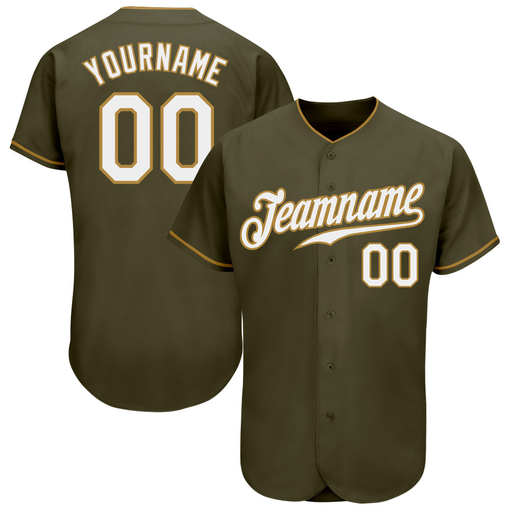 Custom Olive White-Old Gold Authentic Salute To Service Baseball Jersey - Sky-Custom