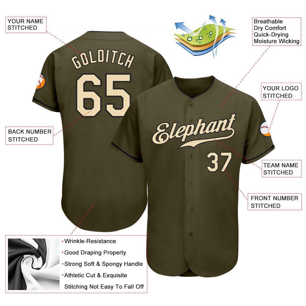 Custom Olive Cream-Black Authentic Salute To Service Baseball Jersey - Sky-Custom