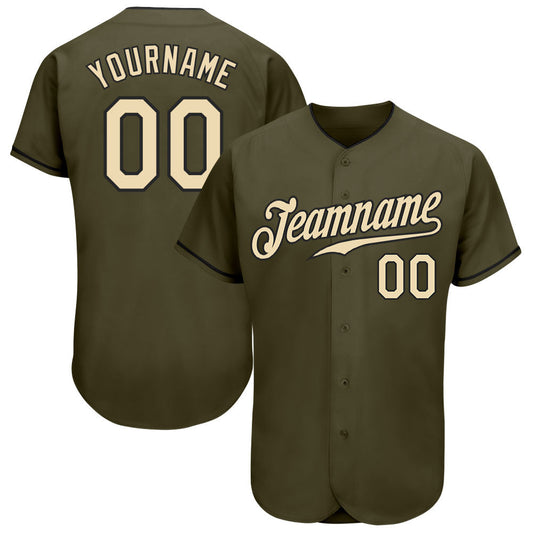 Custom Olive Cream-Black Authentic Salute To Service Baseball Jersey - Sky-Custom