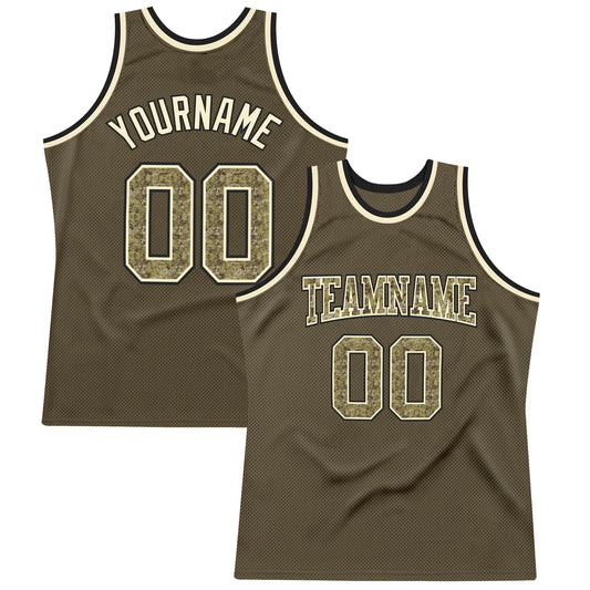 Custom Olive Camo-Cream Authentic Throwback Salute To Service Basketball Jersey - Sky-Custom