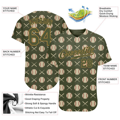 Custom Olive Olive-Old Gold 3D Pattern Design Authentic Salute To Service Baseball Jersey - Sky-Custom
