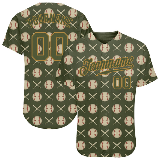 Custom Olive Olive-Old Gold 3D Pattern Design Authentic Salute To Service Baseball Jersey - Sky-Custom