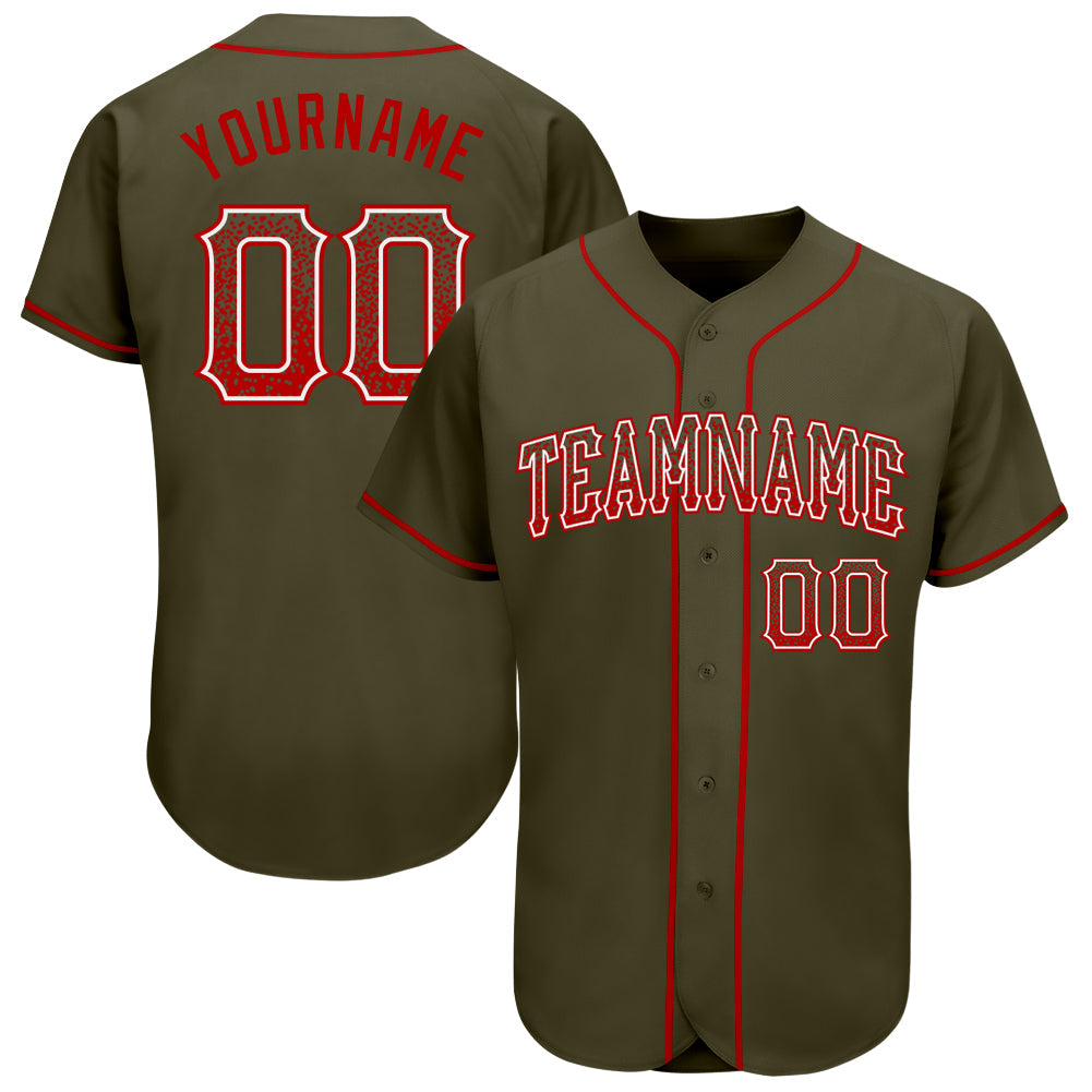 Custom Olive Red-White Authentic Drift Fashion Salute To Service Baseball Jersey - Sky-Custom