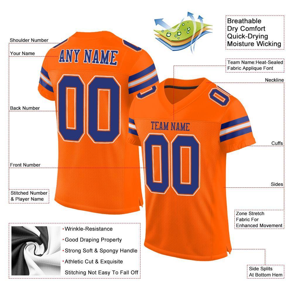 Custom Orange Royal-White Mesh Authentic Football Jersey - Sky-Custom