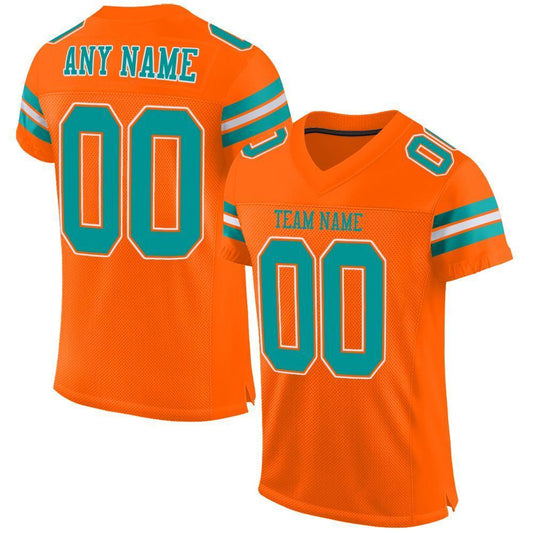 Custom Orange Aqua-White Mesh Authentic Football Jersey - Sky-Custom