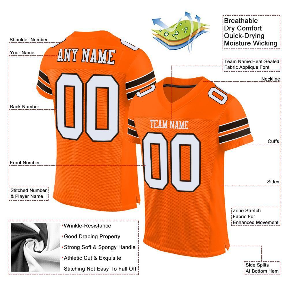 Custom Orange White-Brown Mesh Authentic Football Jersey - Sky-Custom