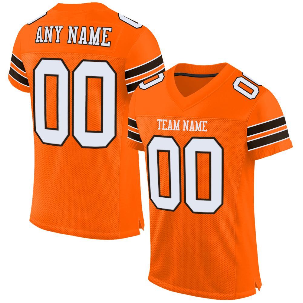 Custom Orange White-Brown Mesh Authentic Football Jersey - Sky-Custom