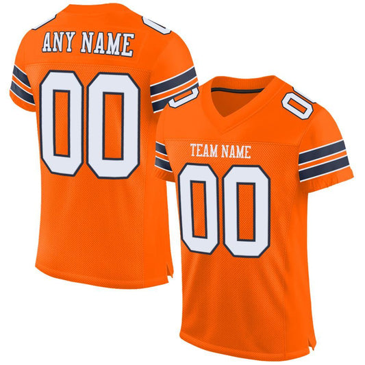 Custom Orange White-Navy Mesh Authentic Football Jersey - Sky-Custom