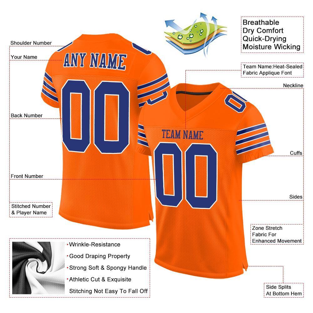Custom Orange Royal-White Mesh Authentic Football Jersey - Sky-Custom