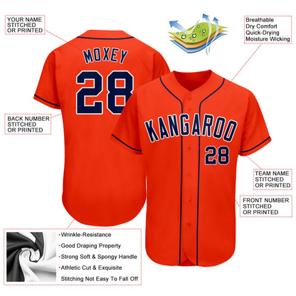 Custom Orange Navy-White Authentic Baseball Jersey - Sky-Custom
