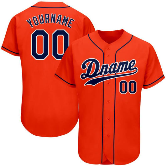 Custom Orange Navy-White Authentic Baseball Jersey - Sky-Custom