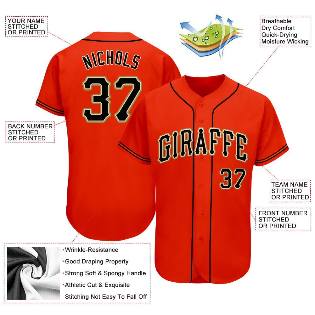 Custom Orange Black-Old Gold Authentic Baseball Jersey - Sky-Custom