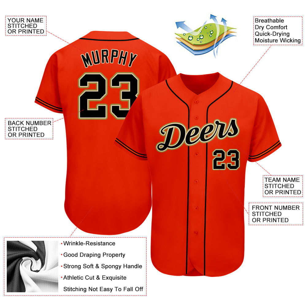 Custom Orange Black-Old Gold Authentic Baseball Jersey - Sky-Custom