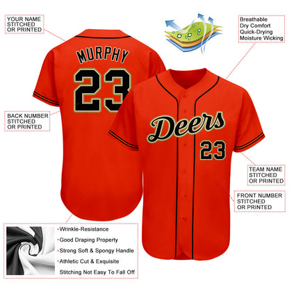 Custom Orange Black-Old Gold Authentic Baseball Jersey - Sky-Custom