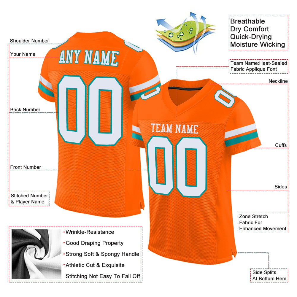 Custom Orange White-Aqua Mesh Authentic Football Jersey - Sky-Custom