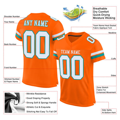 Custom Orange White-Aqua Mesh Authentic Football Jersey - Sky-Custom