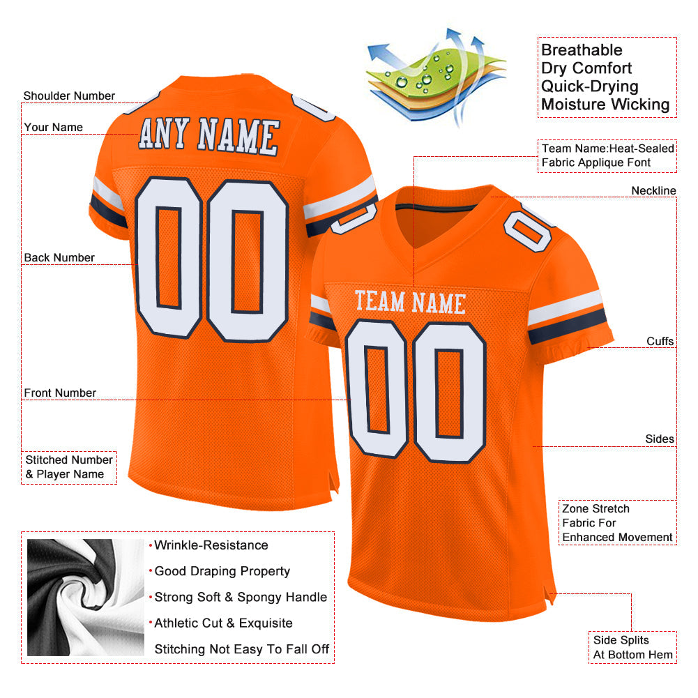 Custom Orange White-Navy Mesh Authentic Football Jersey - Sky-Custom