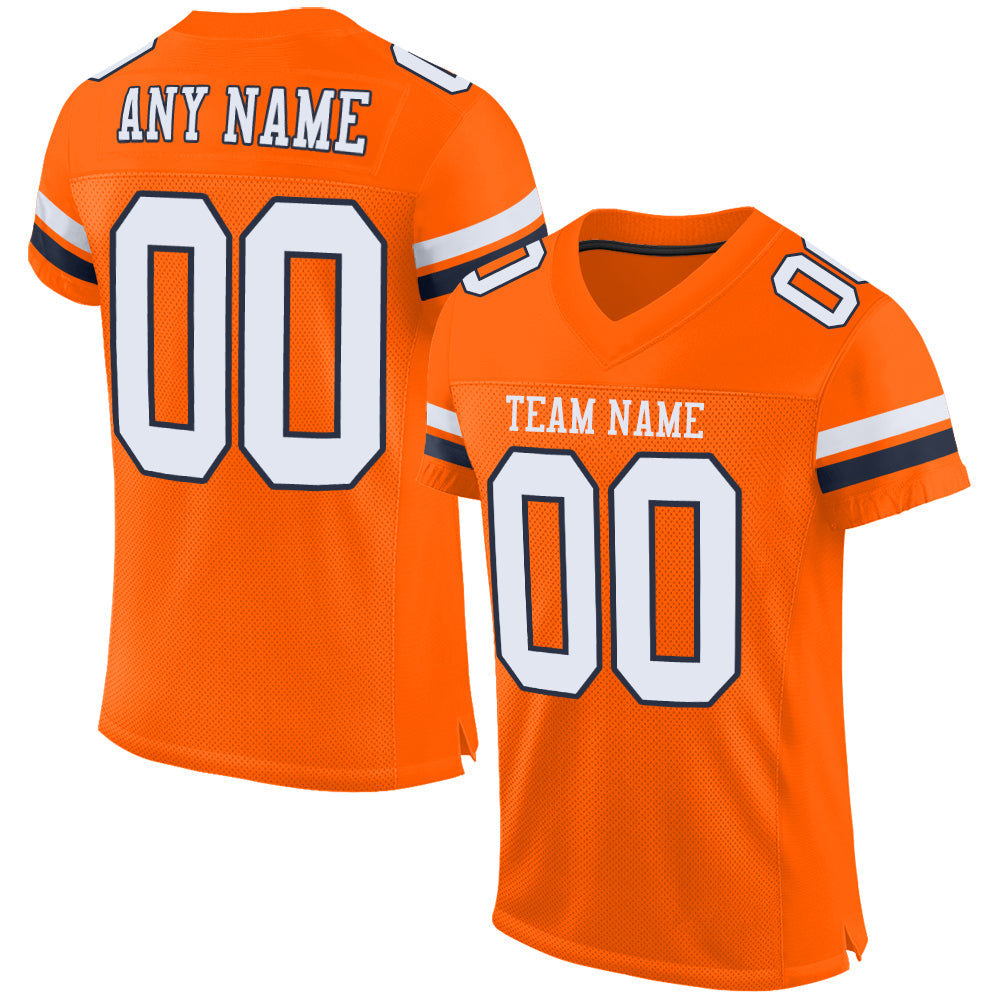 Custom Orange White-Navy Mesh Authentic Football Jersey - Sky-Custom