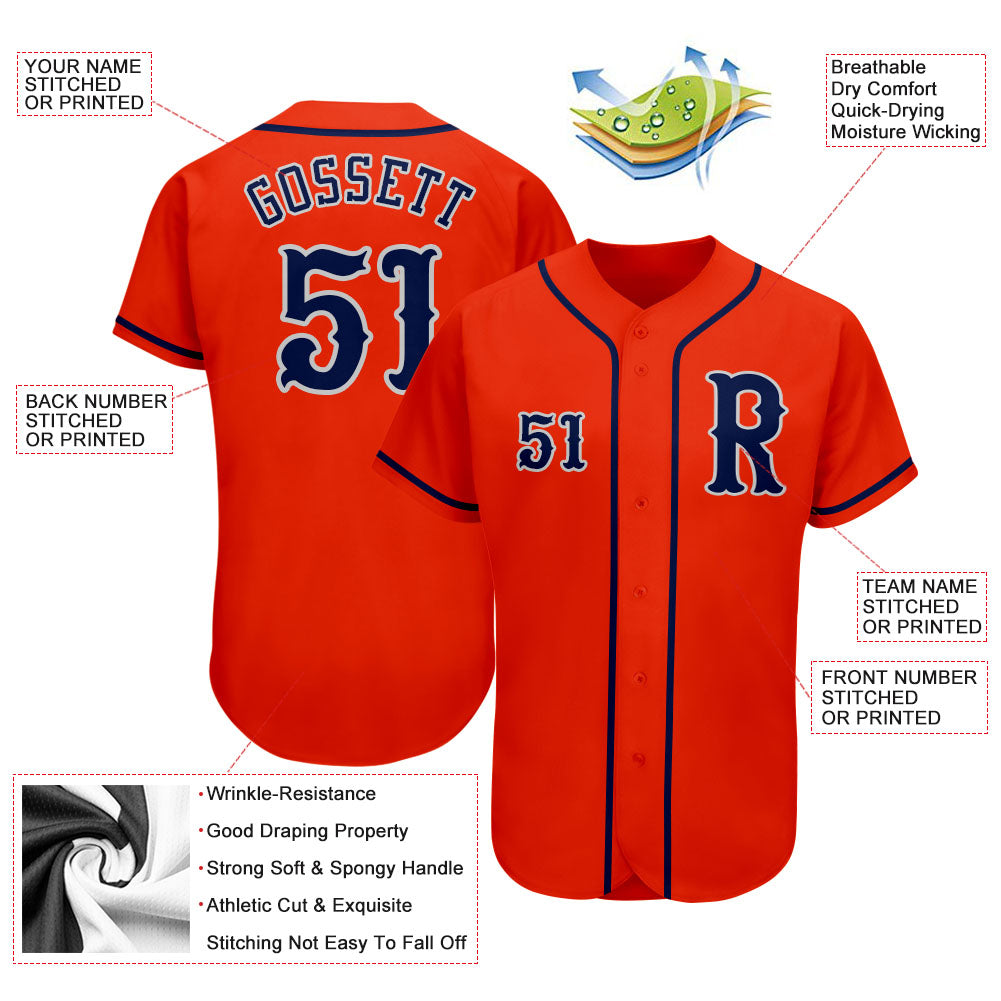 Custom Orange Navy-Gray Authentic Baseball Jersey - Sky-Custom