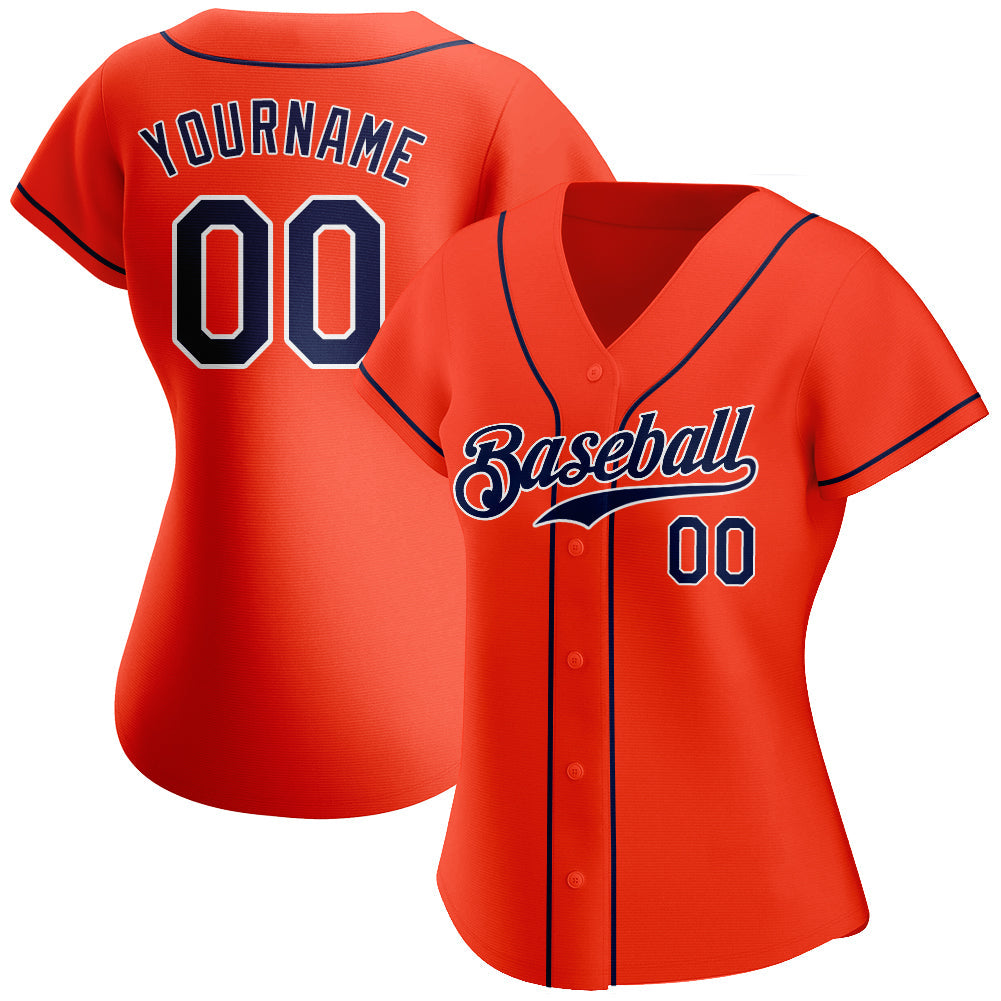 Custom Orange Navy-White Authentic Baseball Jersey - Sky-Custom