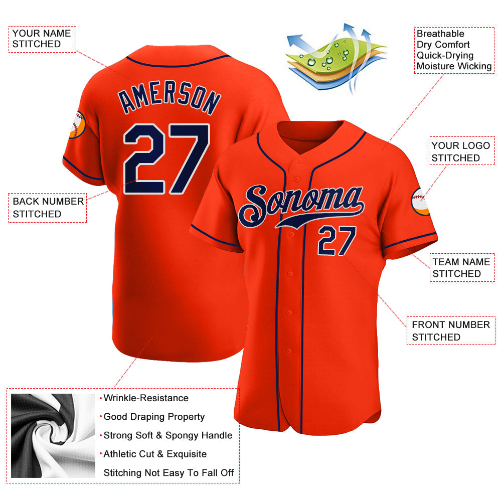 Custom Orange Navy-White Authentic Baseball Jersey - Sky-Custom