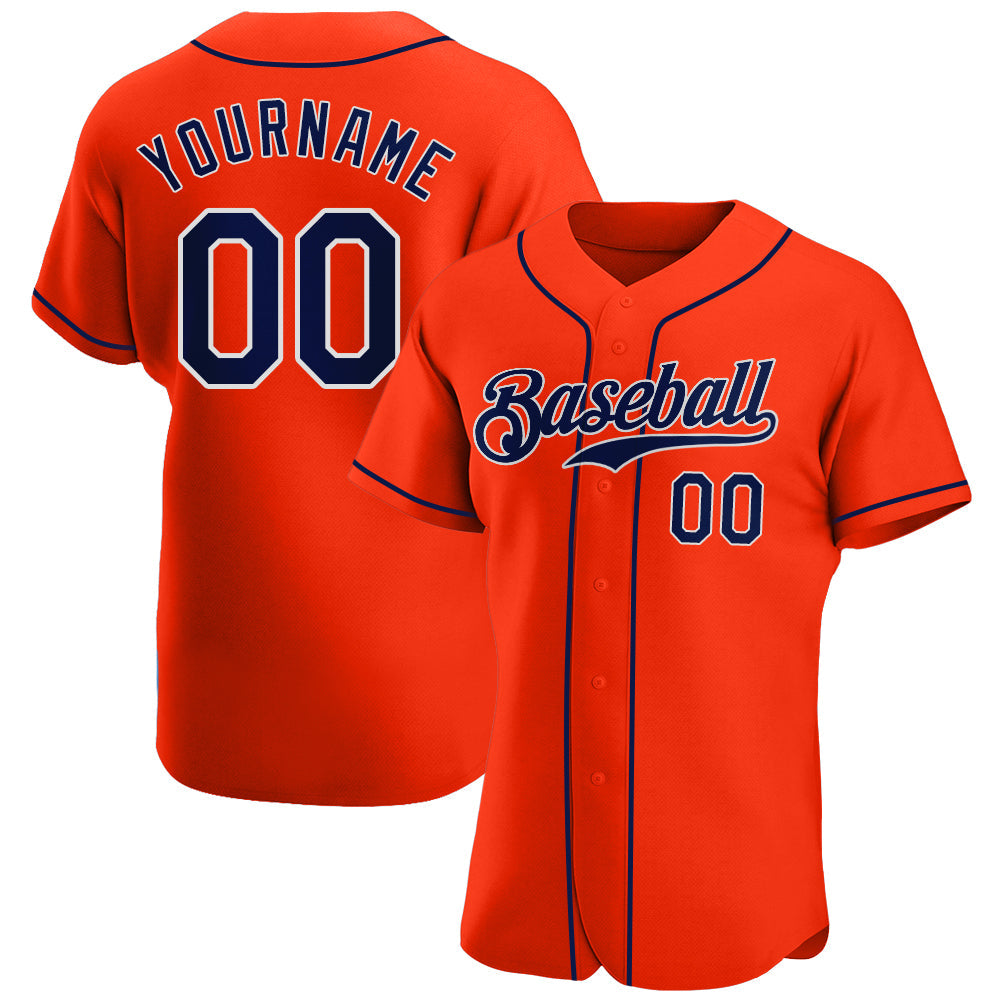 Custom Orange Navy-White Authentic Baseball Jersey - Sky-Custom