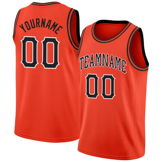 Custom Orange Black-White Round Neck Rib-Knit Basketball Jersey - Sky-Custom